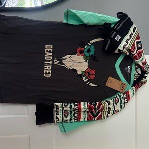 Lazy One Black and Mint Kids Graphic Tee with Hood